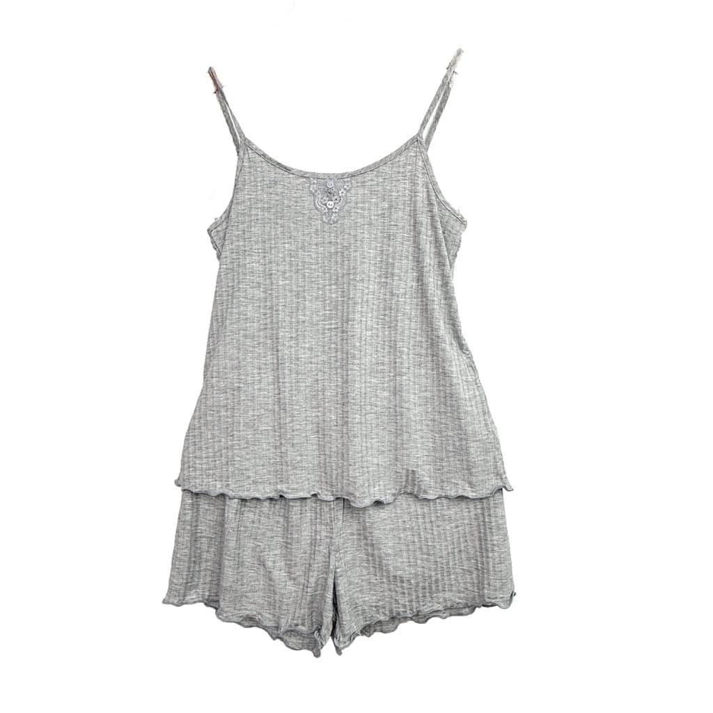 Γυναικείο Σετ Babydoll Ριπ Τοπάκι και Σορτσάκι Slim Fit, Γκρι