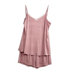 Σετ Γυναικείες Βαμβακερές Πιτζάμες Babydoll Πουά Τοπάκι και Σορτσάκι Plus Size, Ροζ
