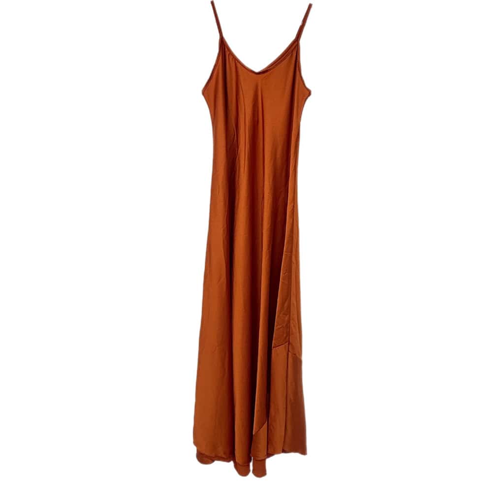Γυναικείο Φόρεμα Maxi Σατέν Regular Fit, Τερακότα