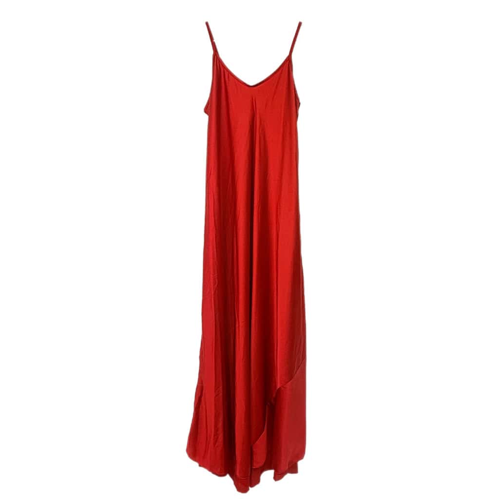 Γυναικείο Φόρεμα Maxi Σατέν Regular Fit, Κόκκινο