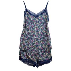 Σετ Γυναικείες Πιτζάμες Babydoll Φλοράλ Τοπάκι και Σορτσάκι Plus Size, Μπλε Μαρέν