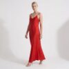 Γυναικείο Φόρεμα Maxi Σατέν Regular Fit, Κόκκινο