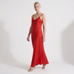 Γυναικείο Φόρεμα Maxi Σατέν Regular Fit, Κόκκινο