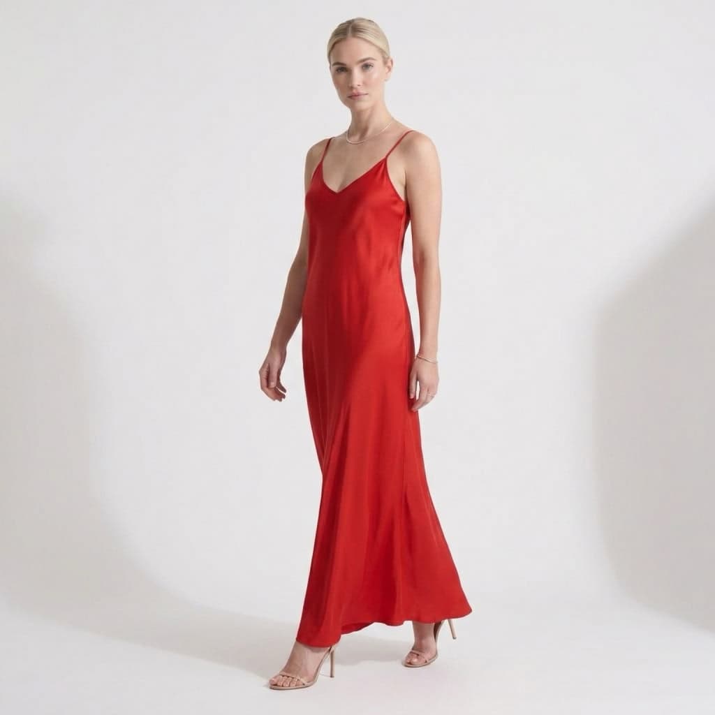 Γυναικείο Φόρεμα Maxi Σατέν Regular Fit, Κόκκινο