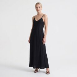 Γυναικείο Φόρεμα Maxi Σατέν Regular Fit, Μαύρο