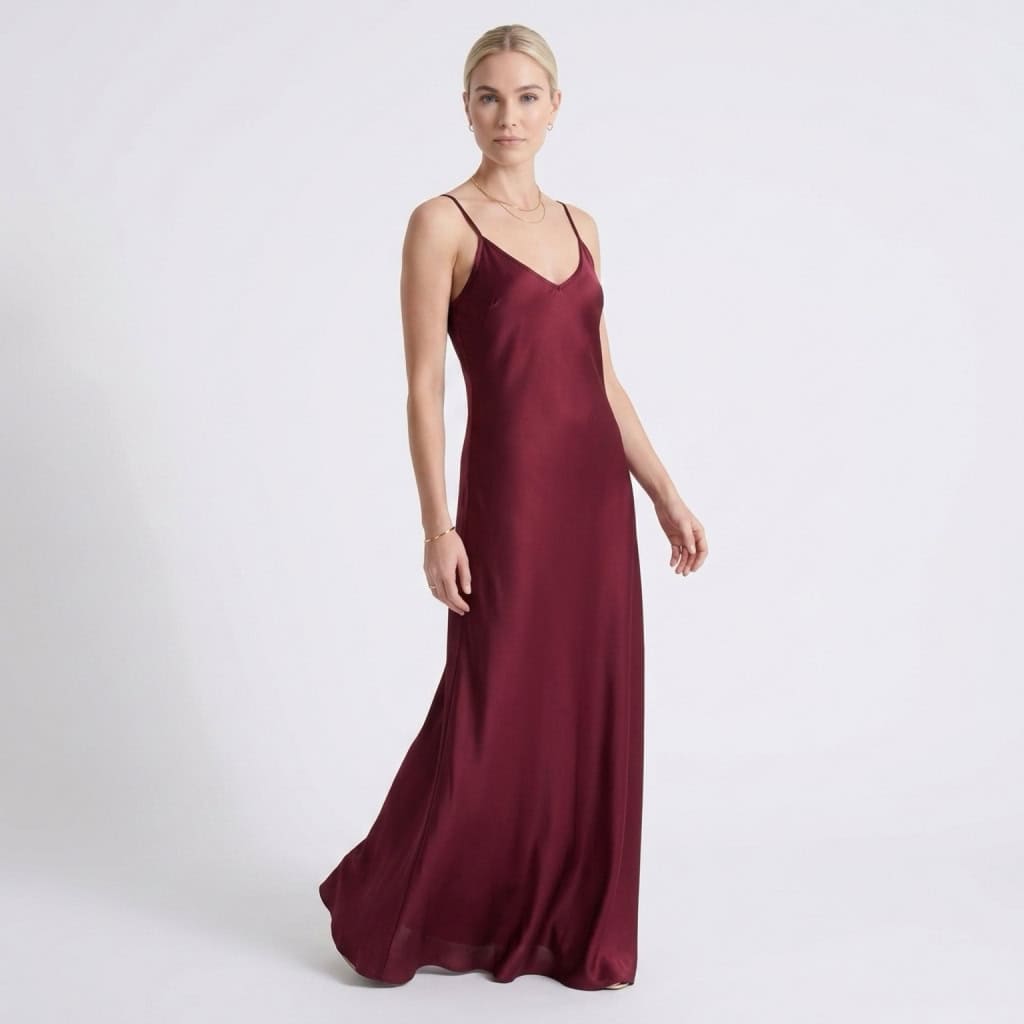 Γυναικείο Φόρεμα Maxi Σατέν Regular Fit, Μπορντό
