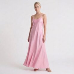 Γυναικείο Φόρεμα Maxi Σατέν Regular Fit, Ροζ