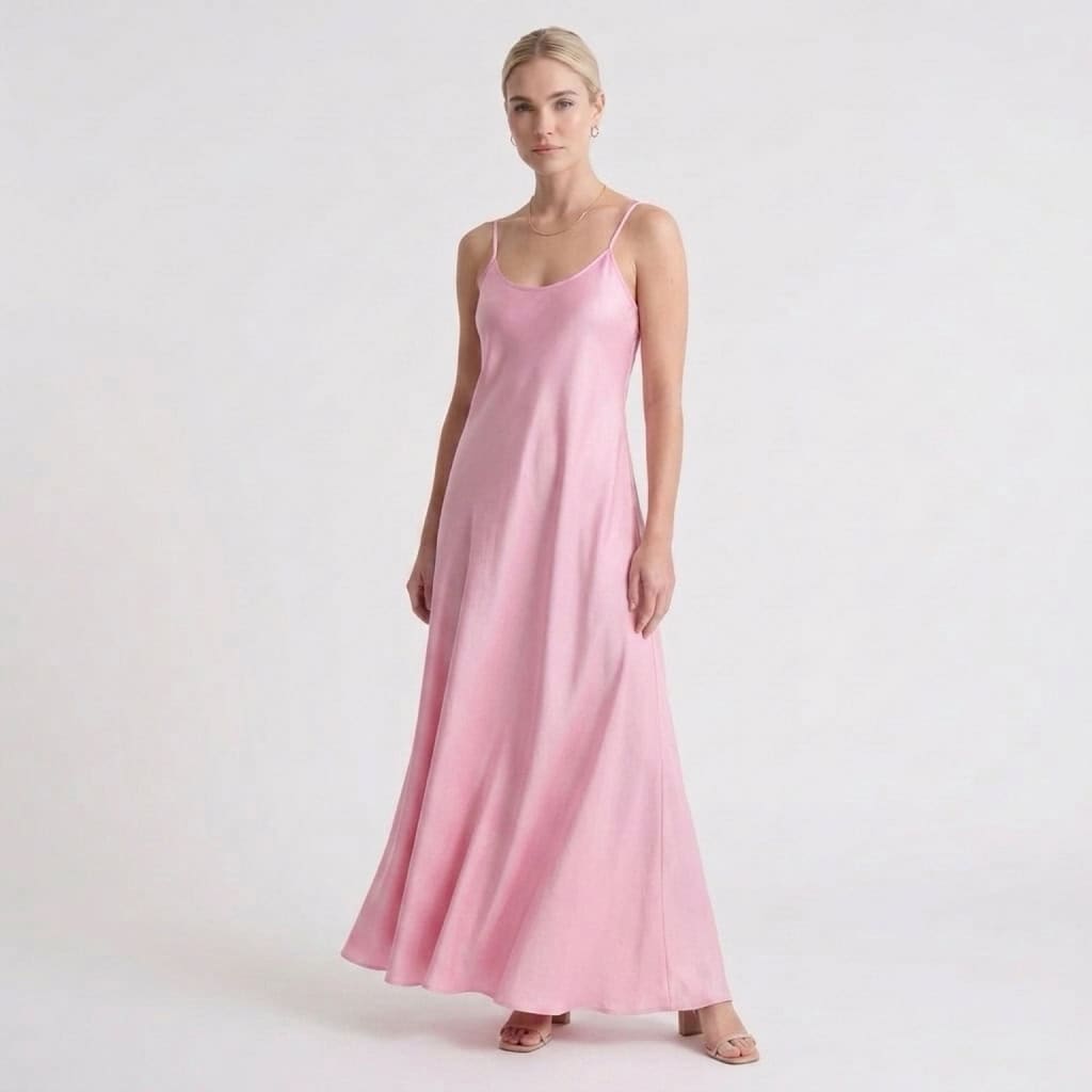 Γυναικείο Φόρεμα Maxi Σατέν Regular Fit, Ροζ