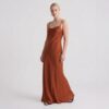 Γυναικείο Φόρεμα Maxi Σατέν Regular Fit, Τερακότα