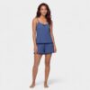 Γυναικείο Σετ Babydoll Ριπ Τοπάκι και Σορτσάκι Slim Fit, Μπλε Μαρέν