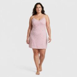 Νυχτικό Φλοράλ με Δαντέλα Plus Size, Ροζ