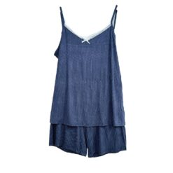 Σετ Γυναικείες Βαμβακερές Πιτζάμες Babydoll Πουά Τοπάκι και Σορτσάκι Plus Size, Μπλε Μαρέν