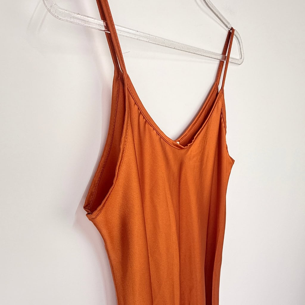 Γυναικείο Φόρεμα Maxi Σατέν Regular Fit, Τερακότα
